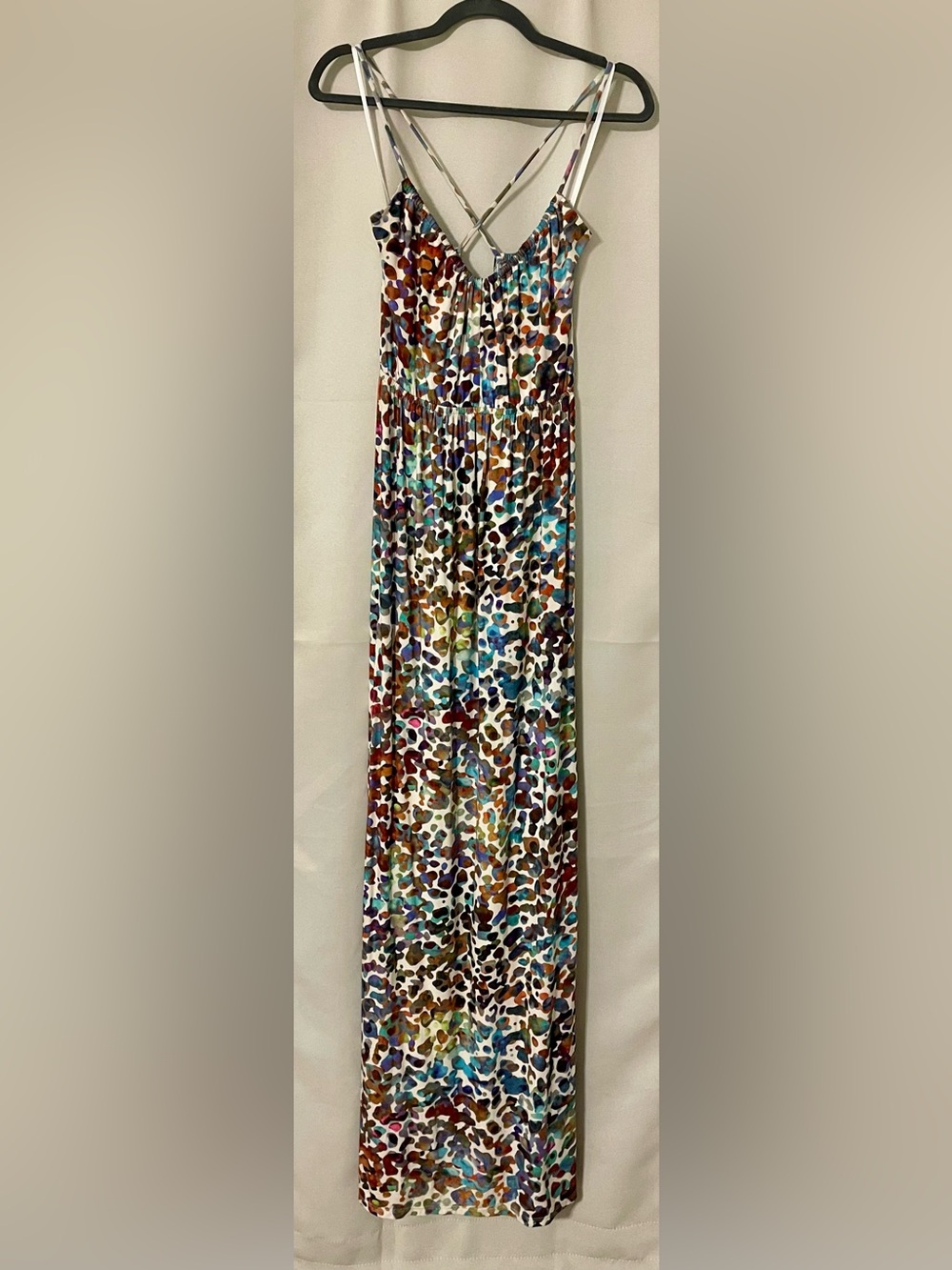 Anthropologie Deletta Multicolor Spaghetti-Strap Maxi Dress with Crisscross Back